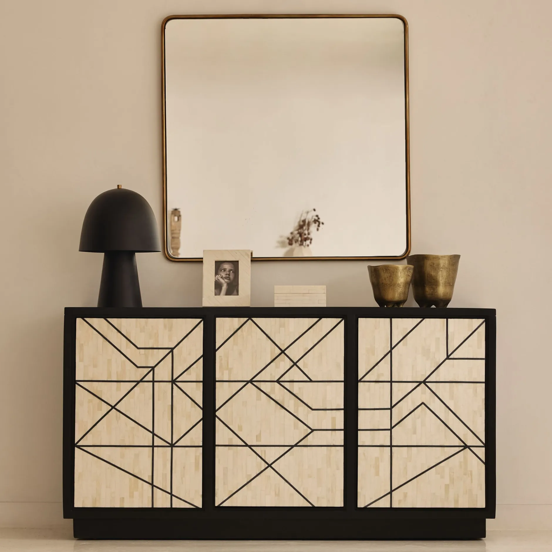 Online Horgans Abstract Bone Inlay Sideboard Black