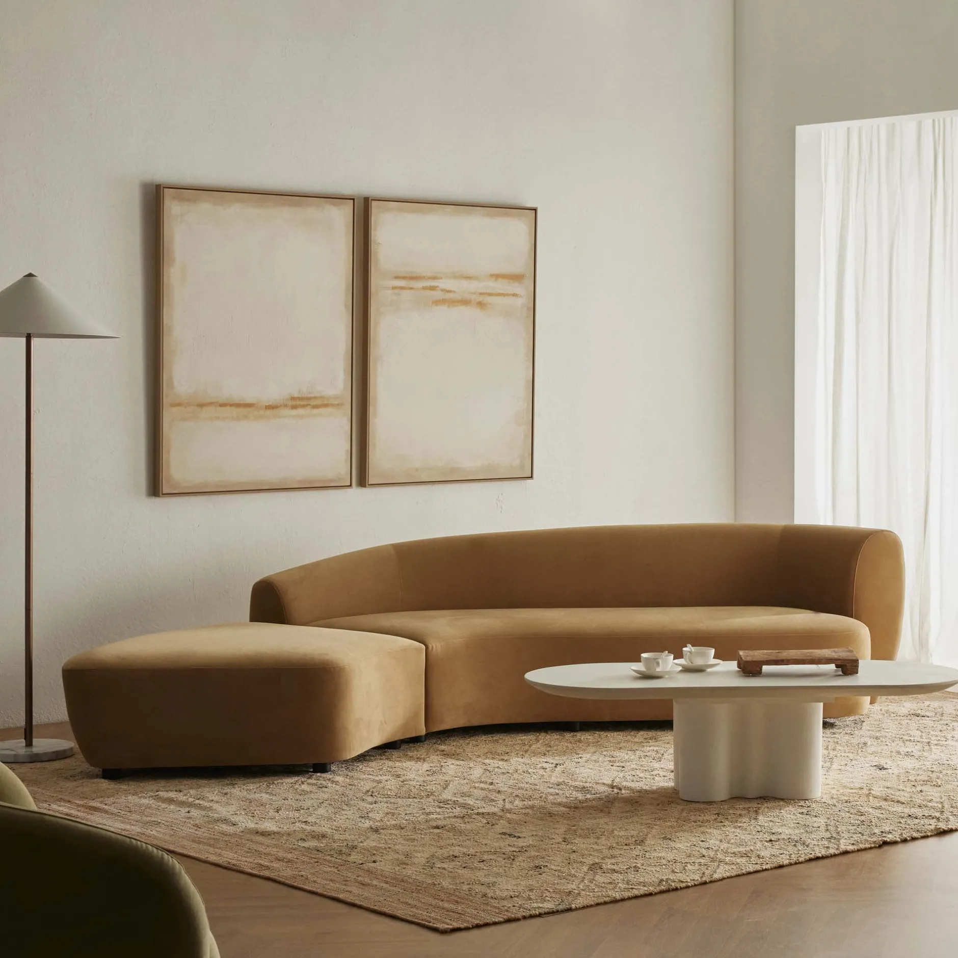Best Horgans Celine Sectional Sofa Sand Left Sand Velvet