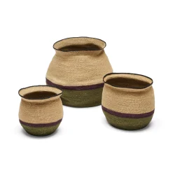 Hot Horgans Como Basket Set 3 Natural, Green, Mauve & Black