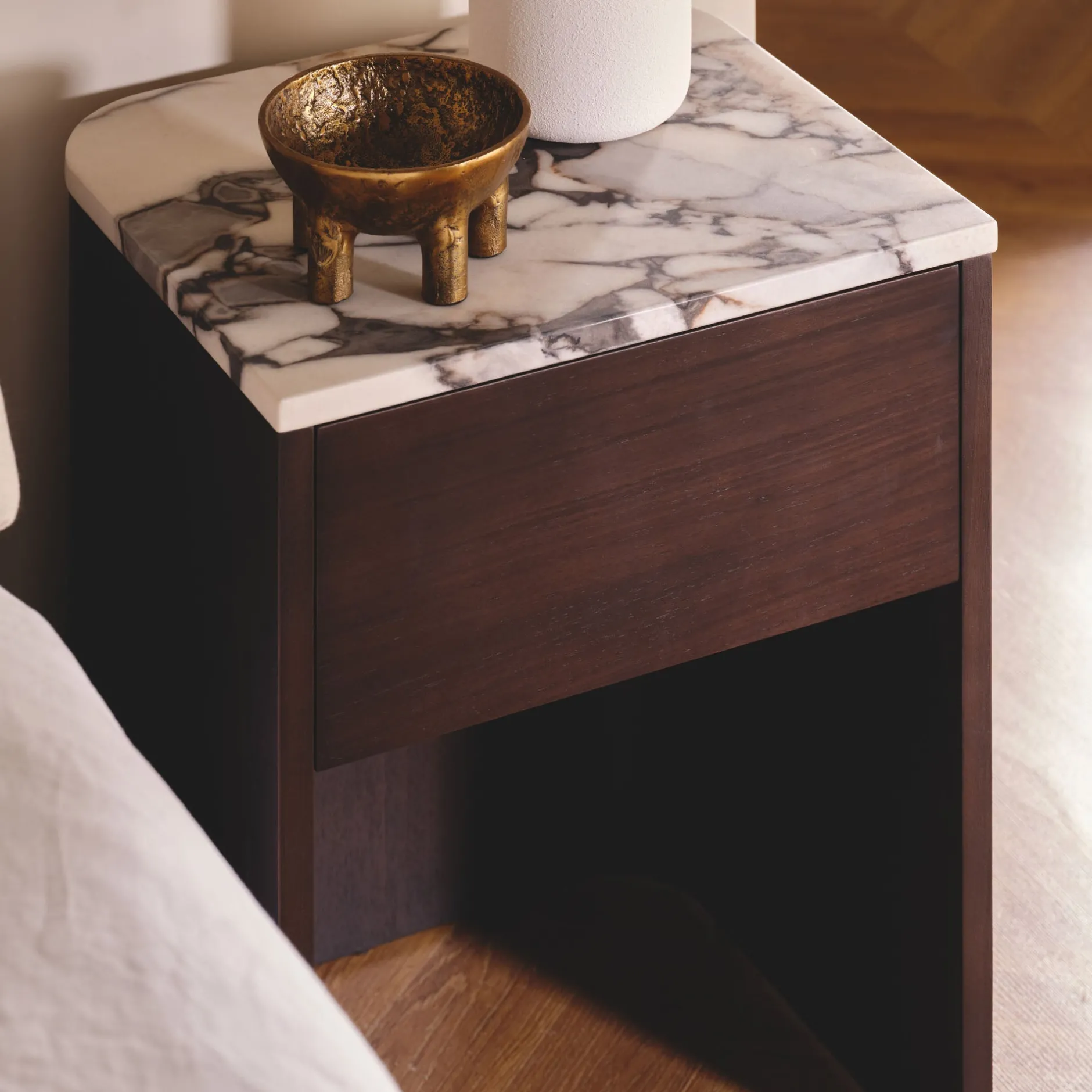 Clearance Horgans Lola Bedside Tempest Marble Walnut