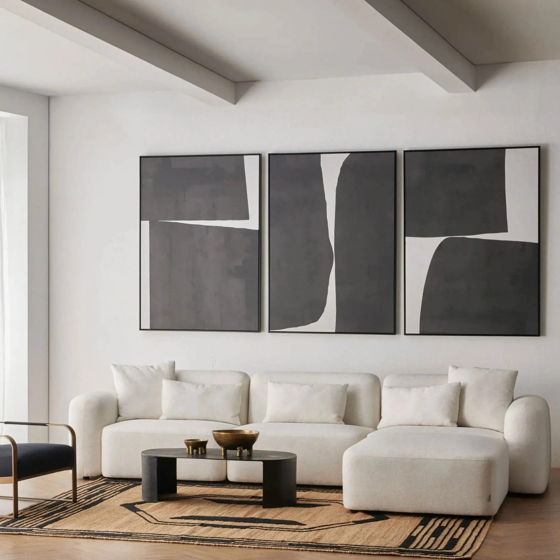 Online Horgans Pascal Modular Sofa 3 Seat with Ottoman Ivory White