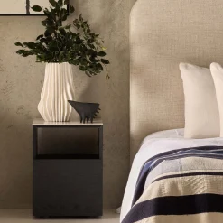 Outlet Horgans Tia Bedside White Marble Ceramic Black