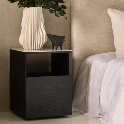 Outlet Horgans Tia Bedside White Marble Ceramic Black