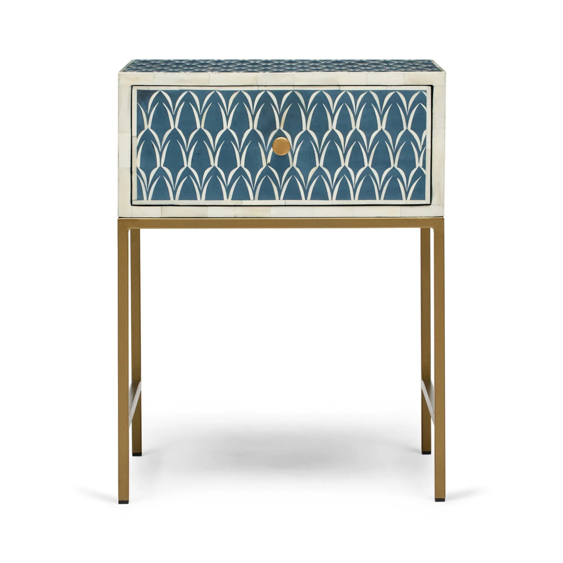 Best Horgans Zephyr Bone Inlay Bedside Navy, White & Antique Gold