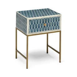 Best Horgans Zephyr Bone Inlay Bedside Navy, White & Antique Gold