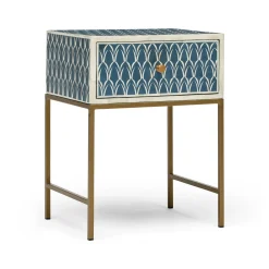 Best Horgans Zephyr Bone Inlay Bedside Navy, White & Antique Gold