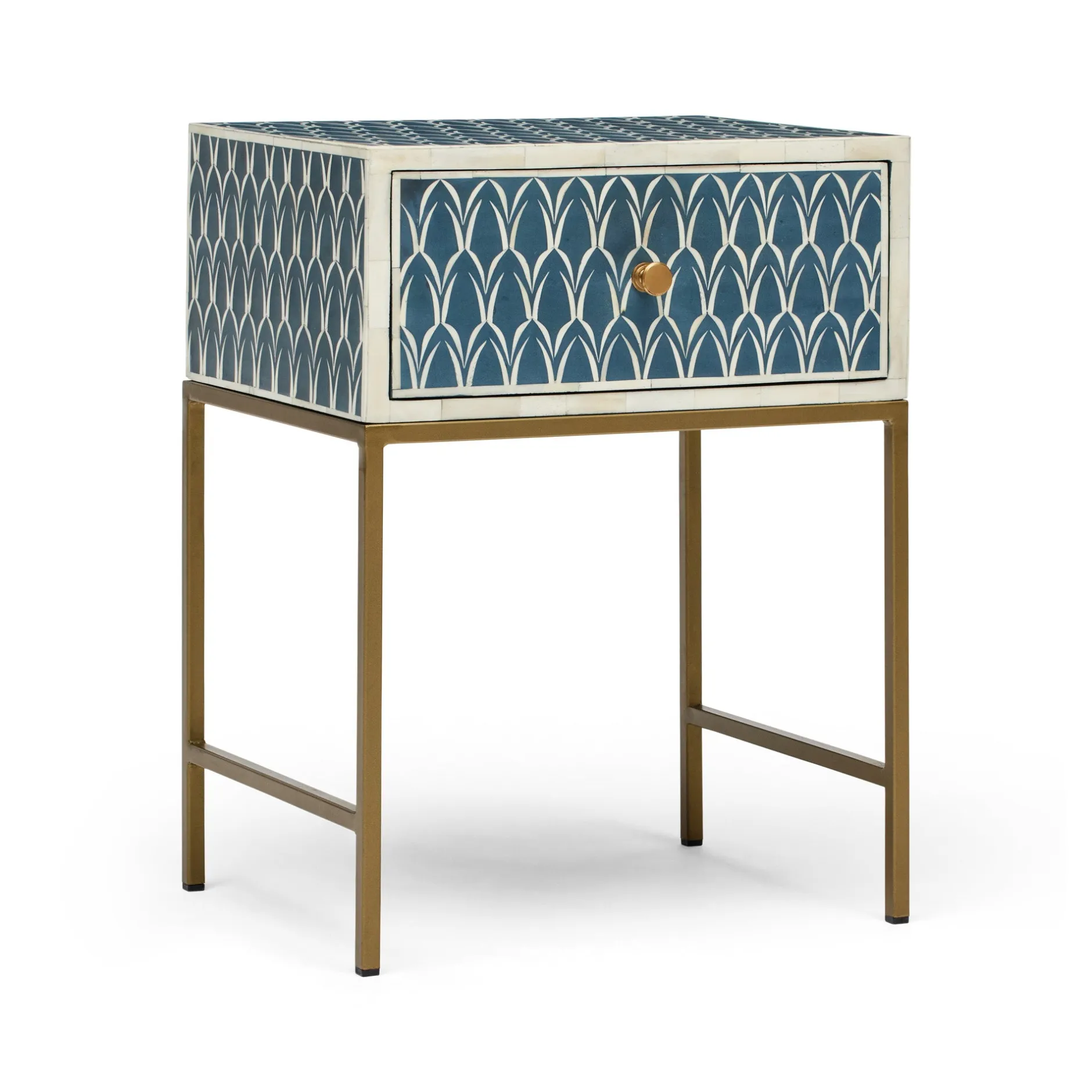 Best Horgans Zephyr Bone Inlay Bedside Navy, White & Antique Gold